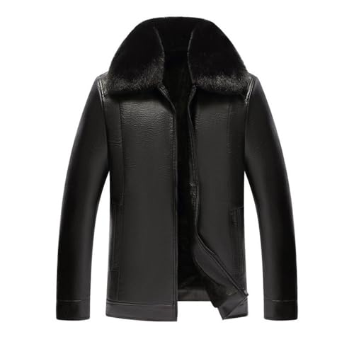 Slxbear Chaquetas de invierno para hombre, cuello de piel sintética, chaqueta de piel resistente al viento, abrigo de botones de piel con retazos, forro polar térmico, cálido y grueso, forro de felpa