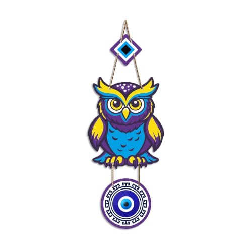 Image of Artvibes Colorful Owl Evil Eye Wall Hanging for Home Entrance | Nazar Battu MDF Wall Decor | Vastu Wall Art for Living Room | Office | Hallway | Main Door | Housewarming & Festival Gift (WH 8521N)