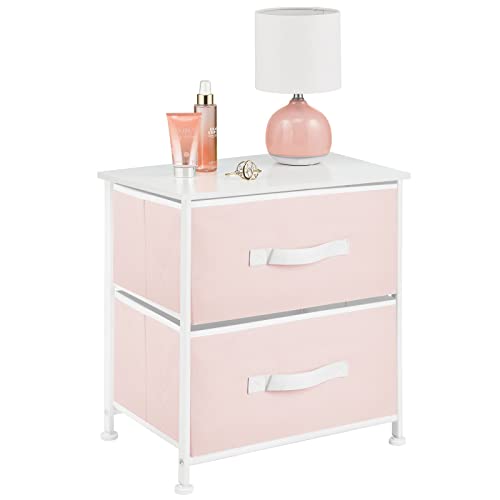 Image of mDesign Small Storage Dresser End/Side Table Night Stand with 2 Removable Fabric Drawers - Organizer for Bedroom, Living Room, Closet - Hold Clothes, Linens, Accessories, Jane Collection, Pink/White