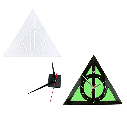 Xidmold Deathly Hallows Shape Clock Resin Mold, Numeral Silicone Clock Molds With Movement, Clock Mold For Epoxy Resin Casting, Silicone Decor Resin Mold Kit For Wall Home Decoration #TOP21
