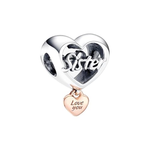 Lkwidi Abalorios Charms Colgantes de Love you Sister Cuentas Plata de Ley 925 con Compatible con Pulsera Europeo, Charms para Mujer-