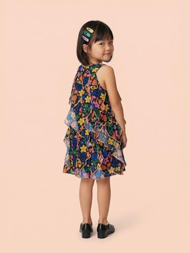 Image of Nautinati Girls' Georgette A-line Ruffle Dress | All-Over Print | Age 0-10 Years