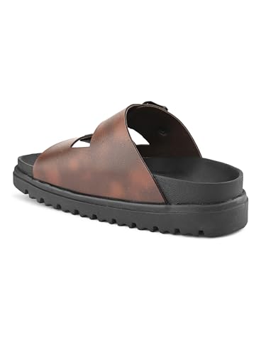 Image of STANPHORD Men Double Buckle Slider Sandals | Faux Leather Fashion Chappal | EVA Non-Slip Cushioned Sole | Casual Summer Daily Indoor Outdoor Wear (TPAI 14102)