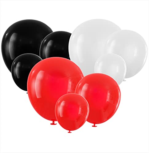 100 Red Black and White Balloons - Small & Large Red and Black Balloons Party Decorations Supplies Pack for Deadpool Birthday Lumberjack Baby Shower Graduation Pirate Ladybug Race Car Poker