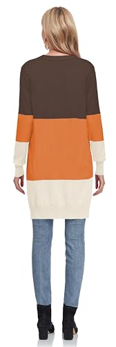 Image of Long Lightweight Cardigan Sweaters for Women Casual Open Front Knit Colorblock Cardigans Outwear