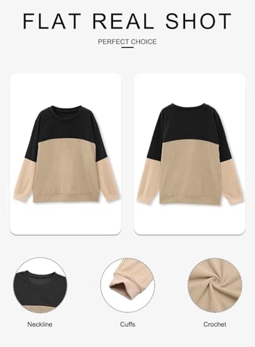 KISSMODA Women's Casual Long Sleeve Sweatshirt Color Block/Solid Crewneck Corduroy Pullover Cute Tops