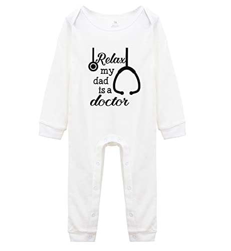 Poemsimai Relax My Daddy is A Doctor Cute Toddler Romper Unisex Baby Coverall Bodysuit K-White