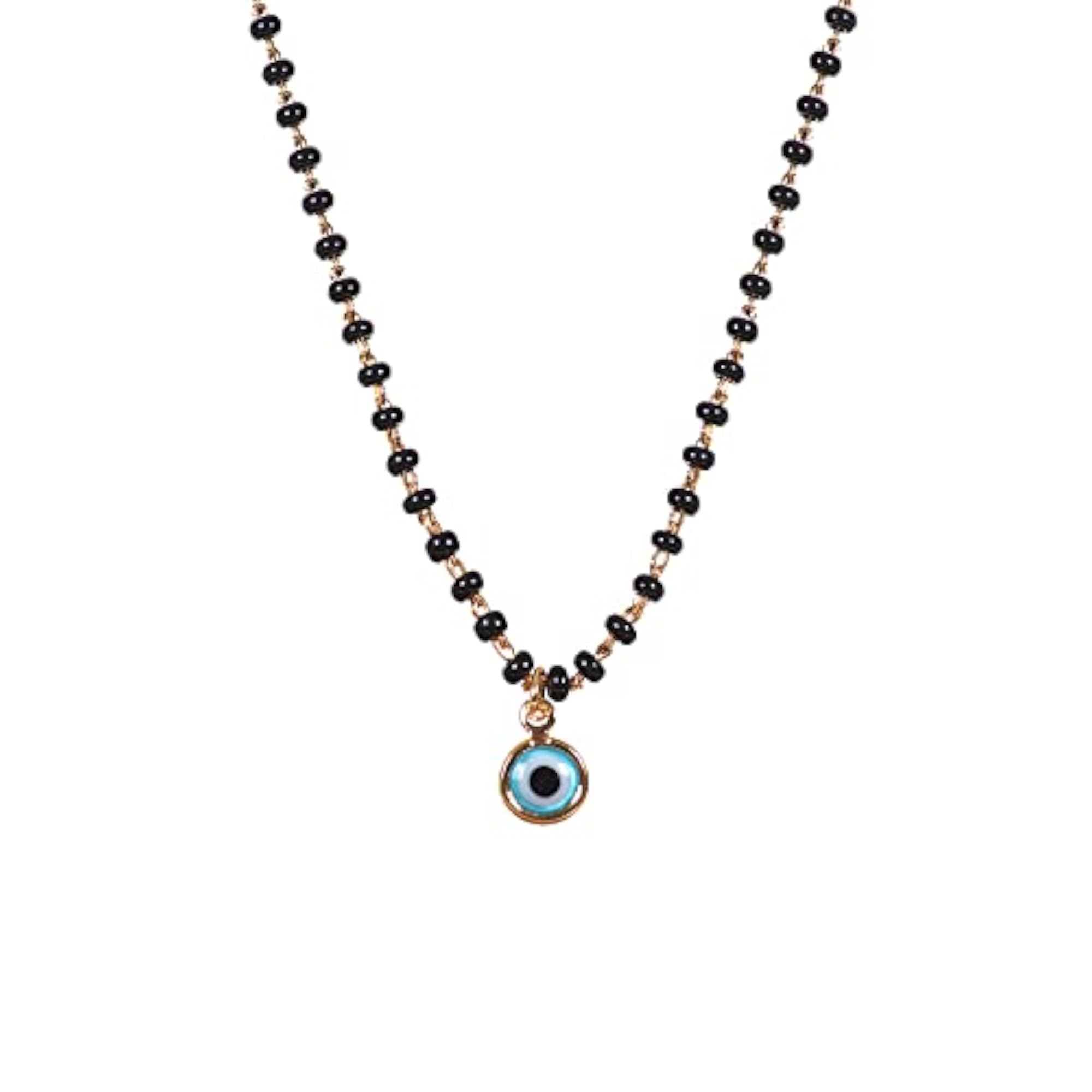 Women's Gold Plated Evil Eye Stone Mangalsutra with Black Beads