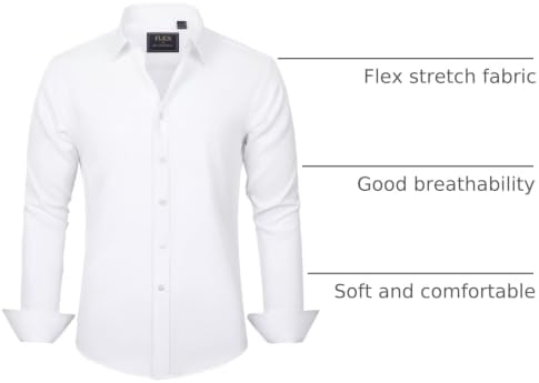 J.VER Men's Dress Shirts Solid Long Sleeve Stretch Wrinkle-Free Formal Shirt Business Casual Button Down Shirts White Medium - 3