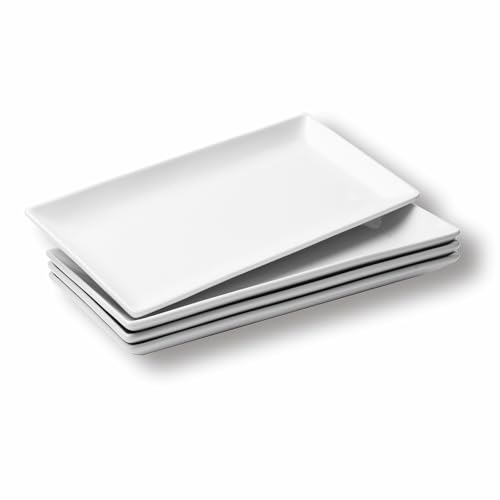 WishDeco Ceramic Serving Platters Set of 4 Rectangle Serving Trays 30x14.5 cm White Serving Plates Long Platter for Cake Steak Sushi Appetizer