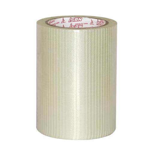 Image of ISAN Cross Filament Strapping Tape, 144mm(6 inch Approx) X 25Mtr (1 Pc) | Strong Transparent Fiberglass Reinforced Tape, PilferProof for Crack Repair, Cricket Bat, Heavyduty Sealing, Binding, Packing