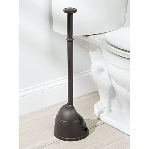 Mdesign Plastic Toilet Plunger With Storage Holder Cover Set, Compact Discreet Freestanding Caddy For Bathroom, Powder Room, Modern Design - Heavy Duty - Hyde Collection - 2 Pack, Bronze #TOP2