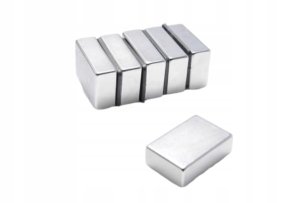 Imanes de neodimio juego de 5 pezzi 30x15x10 mm N38 – imanes de placa rectangulares extra fuertes, superficie niquelada anticorrosión, ideales para bricolaje, taller y uso industrial