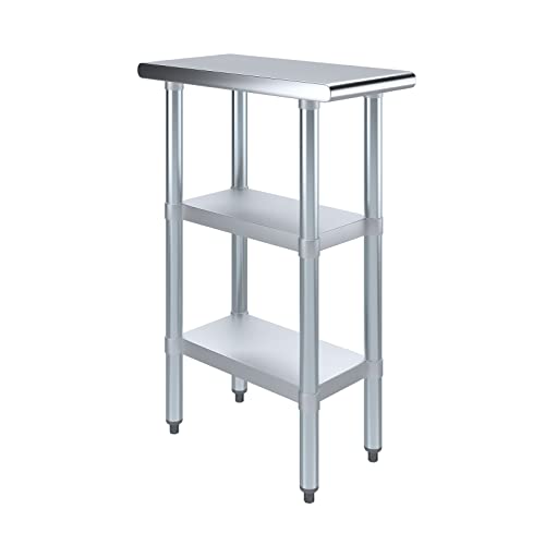 Image of AmGood Stainless Steel Work Table with 2 Shelves | NSF | Metal Utility Table (12 inch Long x 24 inch Deep)