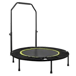 Foldable Fitness Trampoline, Max 485lbs(220kg), Rebounder Exercise Trampolines with Adjustable Handrail, Indoor/Outdoor Mini Trampoline for Home Workout