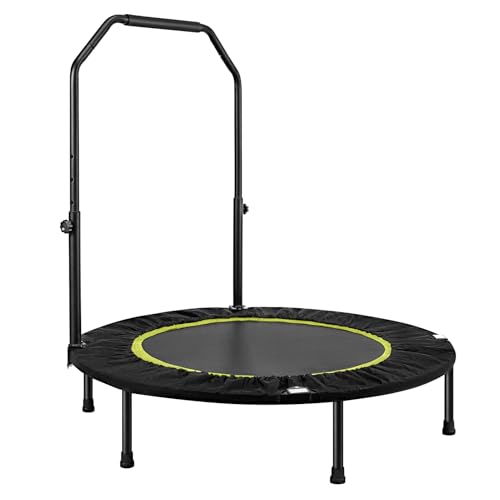 Foldable Fitness Trampoline, Max 485lbs(220kg), Rebounder Exercise Trampolines with Adjustable Handrail, Indoor/Outdoor Mini Trampoline for Home Workout