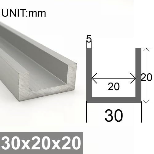 Paquete de 2 canales en U de aluminio de 500 mm, perfil SD duradero, ancho exterior de 17, 30 mm, ancho interior de 15, 20 mm, ideal para proyectos de bricolaje, construcción y mejoras del hogar.