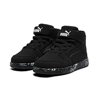 PUMA Rebound Layup Mid Hook and Loop Sneaker, Black Black, 13 US Unisex Little Kid
