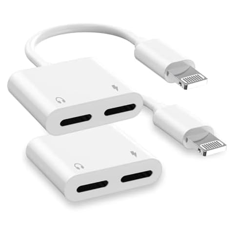 2Pack Dual Lightning iPhone Splitter & Charge Dongle Adapter,[Apple MFi Certified]4 in 1 Audio+Charge+Call+Volume Control Headphones Audio Adapter Compatible with iPhone14/13/12/11/XS/XR/8/7 iPad/iPod Cover