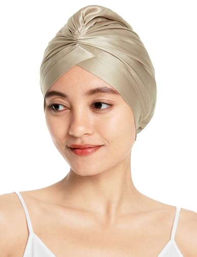 LilySilk 100% Mulberry Silk Sleep Cap for Curly Hair, 19 Momme Silk Bonne Night Sleeping Cap Hair Wrap for Women with Elastic Band, Taupe