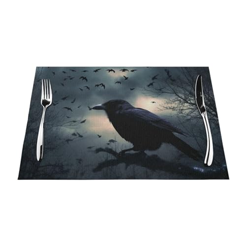 Sets de table thermorésistants Night Crow en vinyle lavable pour une protection de cuisine optimale - 4