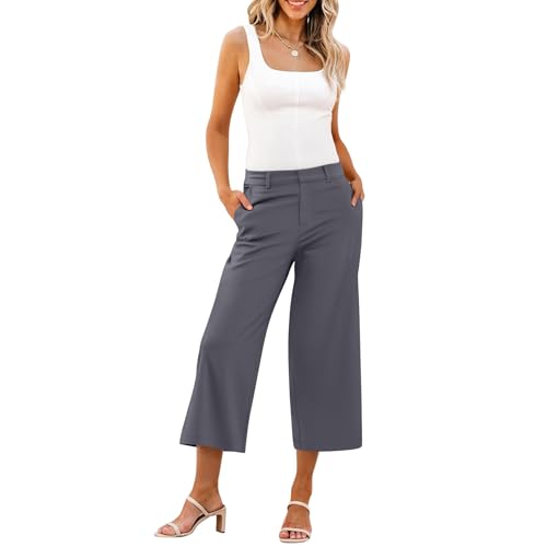 Capri Pants for Women High Waisted Pants Business Casual Work Capris Loose Fit Wide Leg Lounge Trousers with Pocket4