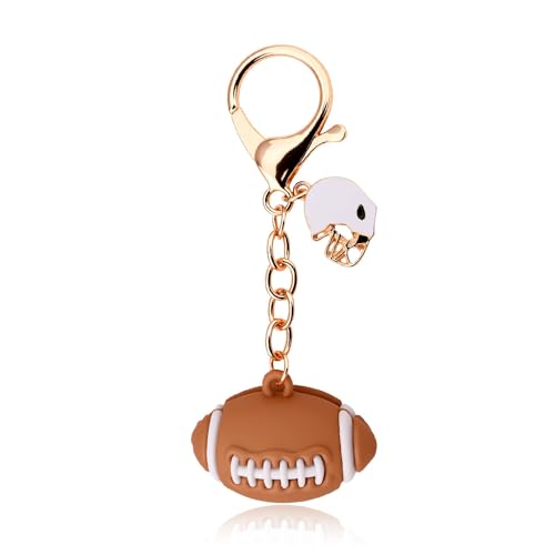 Rugby Football Keychain with Helmet Charms for Backpack Football Lovers Birthday Christmas Gifts for Boys Girls Footballs Sports Team Gift Favors Keepsakes Accessories Rugby Key Ring for Bag Wallet