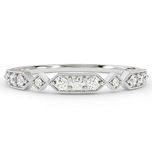 14k Solid Gold Art Deco Vintage Diamond Wedding Band for Women, 0.10 ct in Yellow Gold, Rose Gold, White Gold