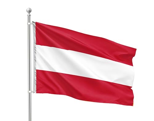 FLAGLY Österreich Flagge 90 x 150 cm wetterfest & UV-beständig reißfestes Fahnenpolyester mit stabilen Ösen ideal für Garten Balkon & Events Österreichflaggen