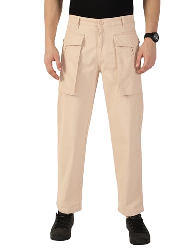 Image of Thomas Scott Men's | Solid | Light Weight | Breathable Fabric | Mid Rise | Regular Fit | Cotton Blend | Button Waist | Cargo | Trouser | Pants