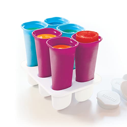Zoku Summer Pops, 6 Squeezable Silicone Molds with Reusable Spill-resistant Lids and Tray, BPA-free