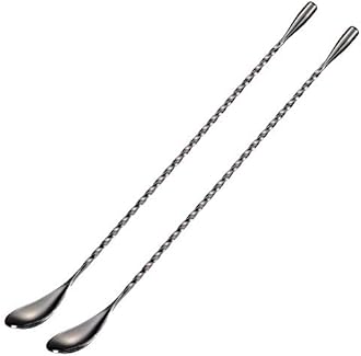Briout Bar Spoon Cocktail Mixing Stirrers for Drink, Stainless Steel 12 Inches Long Handle, Black 2 Pieces