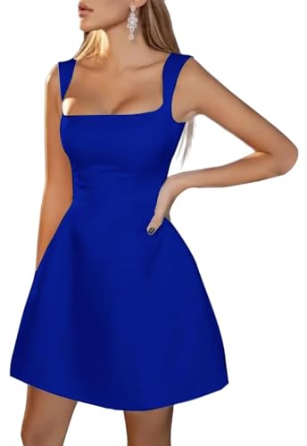 Image of Spaghetti Straps Short Homecoming Dresses Sqaure Neck Satin Mini Cocktail Dress Wedding Party Gowns