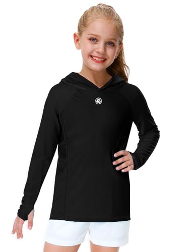 Image of AOBUTE Unisex Kids Long Sleeve Hoodie Rash Guard Boys UPF 50+ Swim Top with Thumb Hole 3-12 Years
