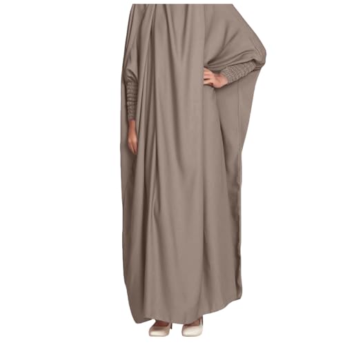 Robe de l'Aïd pour femme musulmane Dubaï Moyen Turquie Big Swing couleur unie robe col rond tempérament ample vêtements de prière, kaki, Taille unique