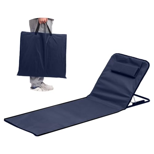 Esterilla Playa con Respaldo,Tumbona Playa Ajustable,Tumbona Playa Plegable Ligera,con Bolsa para Guardarlo Cómodamente Esterilla Playa Plegable,para Camping, Playas, Piscinas (Azul Marino)