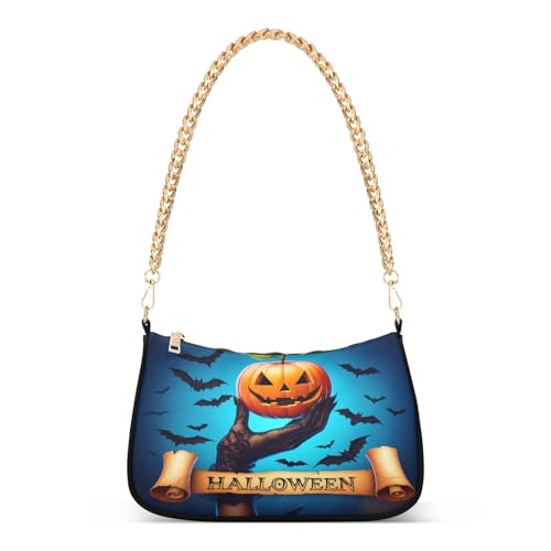 Spooky Halloween Shoulder Bag for Women, Handbag with Chain Strap, Soft Purse Tote Bag for Ladies
