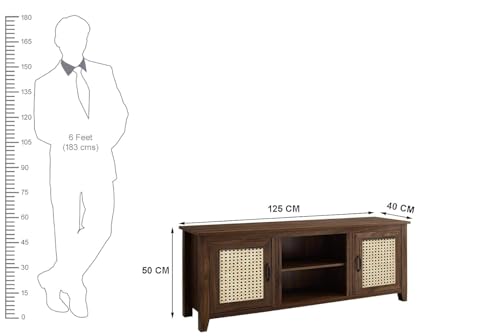 Image of Solid Sheesham Wood TV Unit for Living Room | TV Stand | TV Cabinet with Storage for Living Room and Hotel Furniture (Walnut Finish-01)