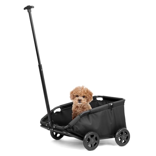 Mini-Hundewagen für Mini-Haustiere, faltbarer multifunktionaler Einkaufswagen mit ausziehbarem Ziehgriff Im Freien, Wagon eingebautem Kissen und Sicherheitsseil mit Aufbewahrungstasche (Schwarz)