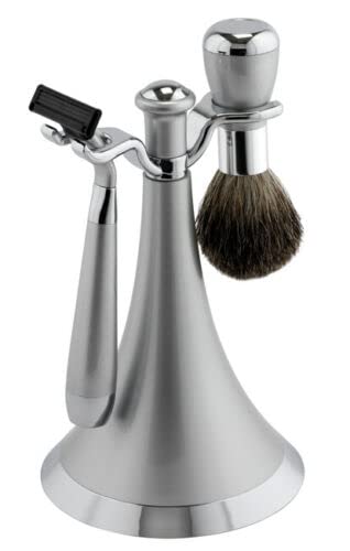 Coffret cadeau de rasage 3 pièces MACH sur support argenté avec blaireau élégant