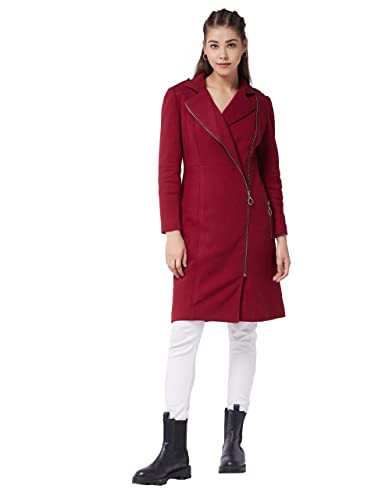 Image of Miss Chase Women's Polyester Knee Length V-Neck Full Sleeve Solid Jacket