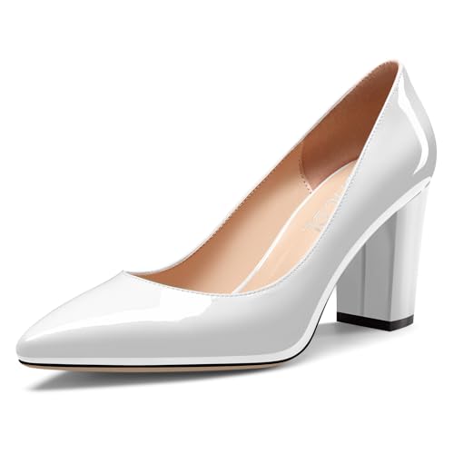 Image of Aachcol Women Pumps Pointed Toe Slip on Mid Heel Dress Office Chunky Block Heels Shoes 3 Inches