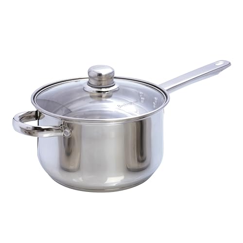 Buckingham Deep Saucepan with Tempered Glass Lid Premium Stainless Steel Cooking Pot Suitable all Heat Source Including Induction 20Cm 3.8 Litres