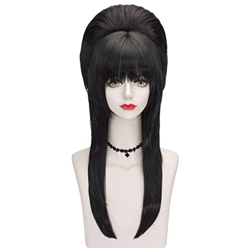Elvira Wig Black Big Bouffant Beehive Wig Long Straight Wig for Women Girl Halloween Party Wigs