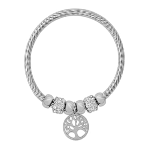 Image of I Jewels Fashion Stylish Silver Plated Adjustable Charm Bracelet with Stone Beads for Women