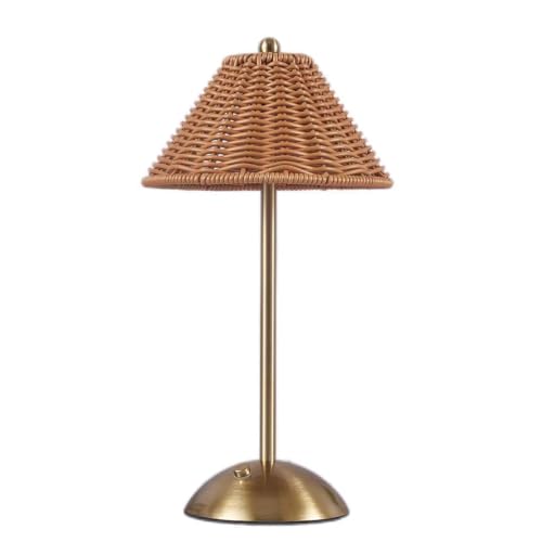 Boho Rattan Table Lamp,Wicker Night Light,LED...