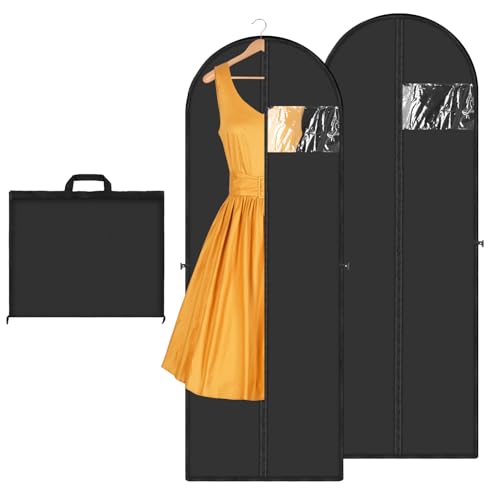 2 Piezas Fundas Ropa Armario, Bolsa para Colgar Abrigos Largos, Funda Plegable para Prendas de Vestir, Bolsas de Ropa Cremallera Cubiertas para Vestidos Largos, Trajes, Abrigos, 60 x 180cm, Negro