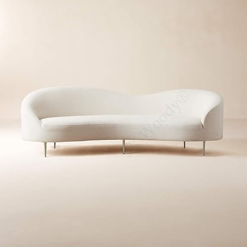 Image of Rosewood Luxury Curved Sofa in Premium Velvet-Fabric | Solid Wood Structure |High Density Foam | Sturdy Golden Legs | Comfortable & Stylish Couch for Living Room (Off-White (Cream), 3 Seater)