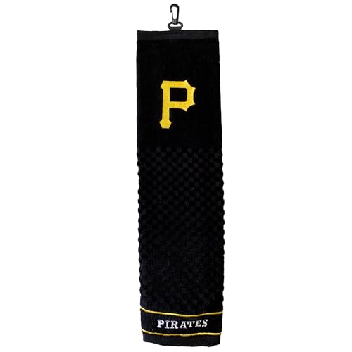 Team Golf MLB Pittsburgh Pirates Embroidered Golf Towel Embroidered Golf Towel, Checkered Scrubber Design, Embroidered Logo