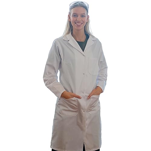 KOKOTT Damen Laborkittel aus 100% Baumwolle mit Druckknöpfen, weiß, Perfekt für Arbeit und Studium